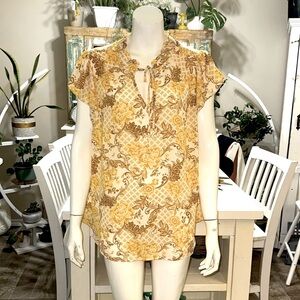 Cynthia Rowley, New York, yellow blouse tie neckline, ruffled short sleeve sz1X